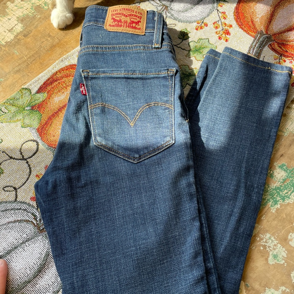 LEVIS 721 HIGH RISE SKINNY WOMENS DENIM BLUE JEANS HEMMED 24 - Picture 5 of 15